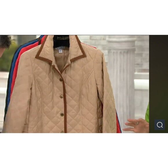 Joan Rivers Quilted Barn Jacket Khaki Brown Corduroy Detail Faux Suede Trim Sz L - Picture 15 of 16